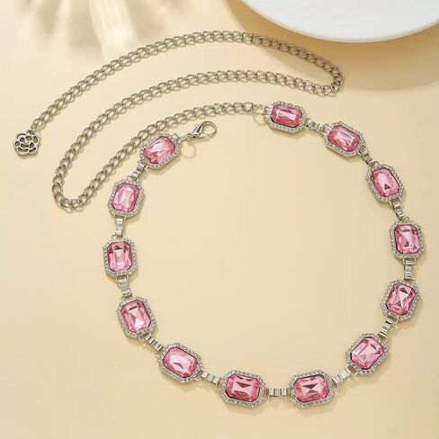 Pink Glass Diamond Chain Belt - Metal Women's Western Style Dress Belt in Saudi Arabia