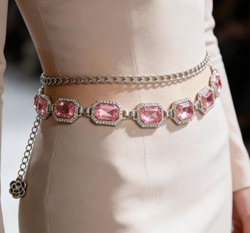 Pink Glass Diamond Chain Belt - Metal Women's Western Style Dress Belt in Saudi Arabia