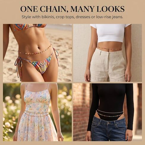 INSYOHO Waist Chain for Women - Boho Crystal waist beads Chain, 18k Gold Plated Layered Belly Body Chain Belt Dainty Jewelry Accessories for Women Mom Wife Daughter Beach Bikini Summer Festival in Saudi Arabia