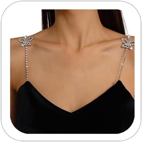 2 Pcs Sparkle Circle Ring Rhinestone Bra Straps Crystal Detachable Shoulder Chain Bridal Wedding Decorative Underwear Chain for Women Body Jewelry in Saudi Arabia