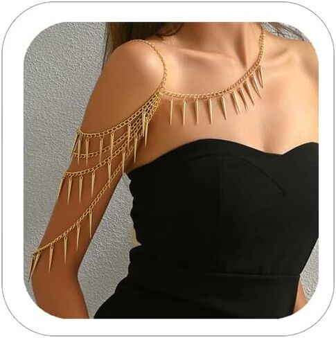 Gold Body Chain Shoulder Chain Punk Rivets Arm Chain Layered Tasssel Shoulder Necklace Festival Party Bridal Body Jewelry in Kuwait