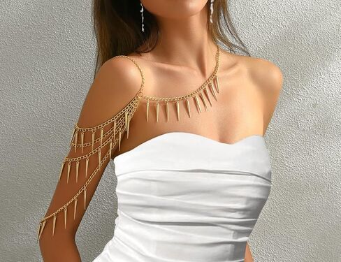 Gold Body Chain Shoulder Chain Punk Rivets Arm Chain Layered Tasssel Shoulder Necklace Festival Party Bridal Body Jewelry in Kuwait