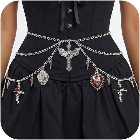 Multilayer Waist Chain Belt for Women Silver Crossover Belly Body Chain Body Chains Bikini Beach Waist Chains Cowgirl Chain Belts for Dresses Jeans Y2k Punk Gothic Accessories in Saudi Arabia