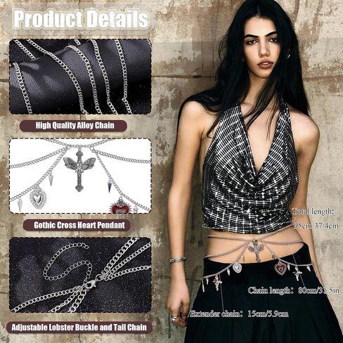 Multilayer Waist Chain Belt for Women Silver Crossover Belly Body Chain Body Chains Bikini Beach Waist Chains Cowgirl Chain Belts for Dresses Jeans Y2k Punk Gothic Accessories in Kuwait
