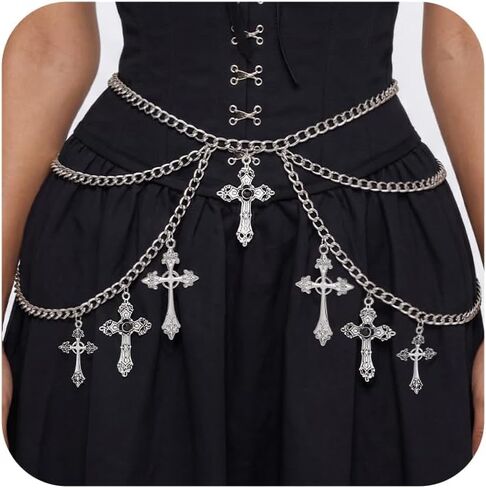 Multilayer Waist Chain Belt for Women Silver Crossover Belly Body Chain Body Chains Bikini Beach Waist Chains Cowgirl Chain Belts for Dresses Jeans Y2k Punk Gothic Accessories in Kuwait