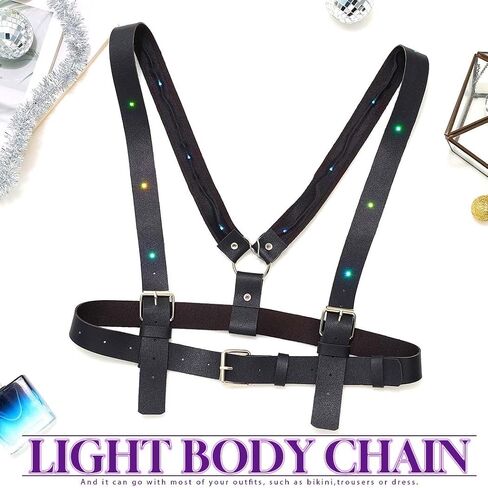 DRESBE Light Up Rave Accessories Body Harness Belt Leather Shoulder Belt Black LED Chest Waist Harness Belt for Women in Kuwait