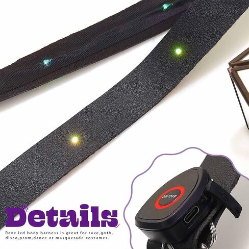 DRESBE Light Up Rave Accessories Body Harness Belt Leather Shoulder Belt Black LED Chest Waist Harness Belt for Women in Kuwait