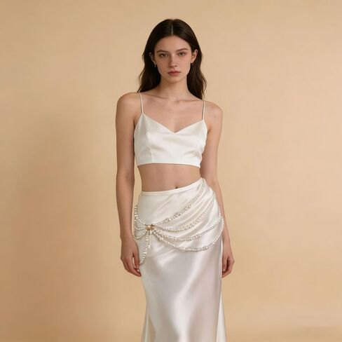 Multi Layered Pearl Waist Chain Belt with Pendant Festive Rave Fashion Beach Body Jewelry Chains for Women White Pearl Tassel Hip Belly Chain Sweater Dresses Belt Party Body Accessories in Saudi Arabia
