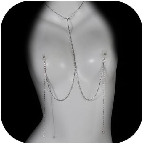 Silver Metal Chest Chain with Non Piercing Nipple Jewelry Bikini Tassel Bra Body Chain Festival Rave Outfit Nipple Body Jewelry for Women in Kuwait