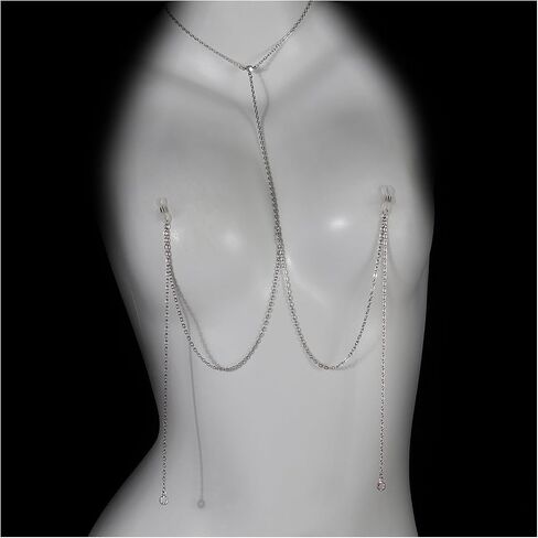 Silver Metal Chest Chain with Non Piercing Nipple Jewelry Bikini Tassel Bra Body Chain Festival Rave Outfit Nipple Body Jewelry for Women in Kuwait