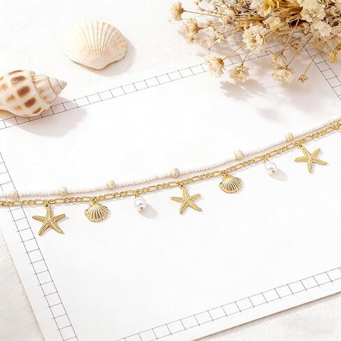 Gold Starfish Pearl Waist Chain for Women - 2Pcs Mermaid Body Chain Jewelry Beach Accessories, Adjustable Seashell Beaded Belly Chain & Belts for Bikini Summer Vacation in Kuwait