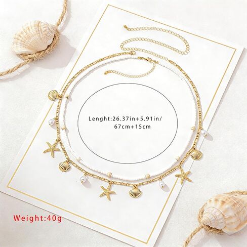 Gold Starfish Pearl Waist Chain for Women - 2Pcs Mermaid Body Chain Jewelry Beach Accessories, Adjustable Seashell Beaded Belly Chain & Belts for Bikini Summer Vacation in Kuwait