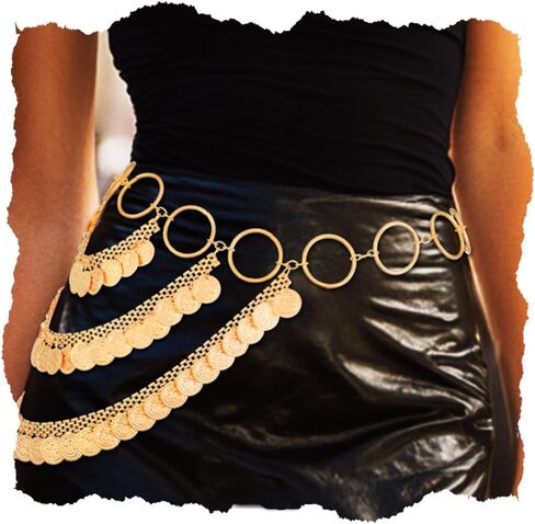 REETAN Gold Coin Waist Chain Belt Rave Fashion Layered Body Accessories for Women in Kuwait