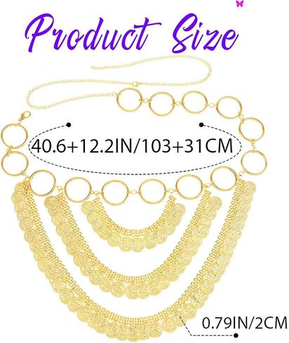 REETAN Gold Coin Waist Chain Belt Rave Fashion Layered Body Accessories for Women in Kuwait