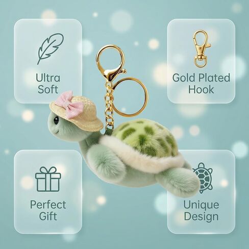 Plush Turtle Keychains - Cute Sea Turtle Bag Charms For Women - Soft Stuffed Animal Keyring For Purse, Tote, Car Keys - Cute Ocean Themed Gift For Friends, Mom in Kuwait