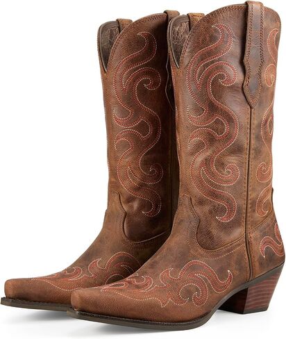 Palitutu Cowboy Boots for Women Genuine Leather, Wide Calf Western Cowgirl Boots hand-embroidered with patterns Pointed Toe Chunky Heel for Country Concert Party Women Boots Mid-Heel in Saudi Arabia