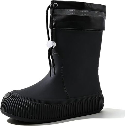 Women's EVA Flat Ankle Rain Boots Comfort Round Big Toed Pull on Drawstring Water Proof Anti-slip Mid-calf Garden Work Boots in Saudi Arabia