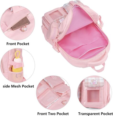 Girls Backpack for School, Cute Pink Purple Backpack for Girls Ages 6-12, Kids Bookbag with Clear Pocket, Lightweight Durable Light Pink in Saudi Arabia