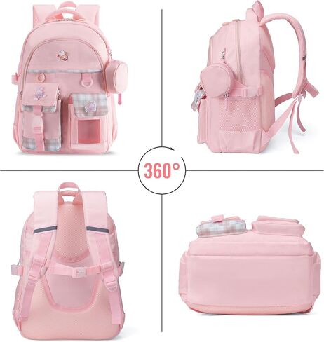Girls Backpack for School, Cute Pink Purple Backpack for Girls Ages 6-12, Kids Bookbag with Clear Pocket, Lightweight Durable Light Pink in Saudi Arabia