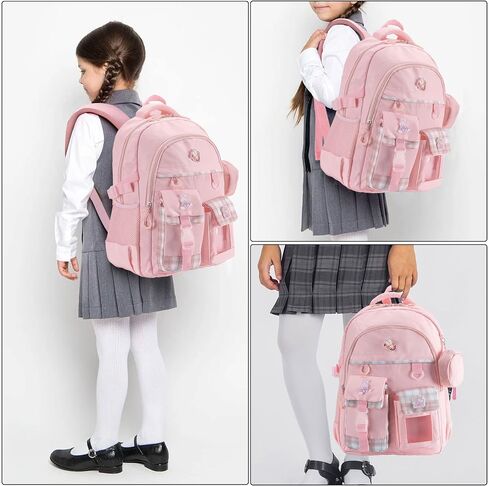 Girls Backpack for School, Cute Pink Purple Backpack for Girls Ages 6-12, Kids Bookbag with Clear Pocket, Lightweight Durable Light Pink in Saudi Arabia