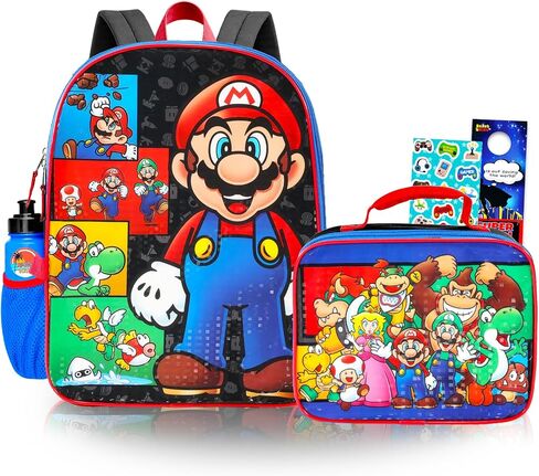 Mario and Luigi Backpack with Lunch Box Set - Bundle of Backpack, Lunch Bag, Stickers, Water Bottle, More | Super Mario Bros School Supplies for Kids in Kuwait