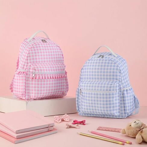 DYSHAYEN Gingham Kids Backpack,15 Inch School Backpack for Girls Boys,Kindergarten Large Bookbag Age 5-8 for Birthday Gifts School Overnight (Pink) in Saudi Arabia