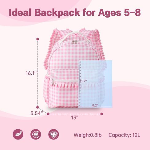 DYSHAYEN Gingham Kids Backpack,15 Inch School Backpack for Girls Boys,Kindergarten Large Bookbag Age 5-8 for Birthday Gifts School Overnight (Pink) in Saudi Arabia