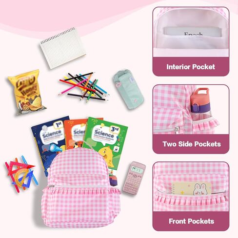 DYSHAYEN Gingham Kids Backpack,15 Inch School Backpack for Girls Boys,Kindergarten Large Bookbag Age 5-8 for Birthday Gifts School Overnight (Pink) in Saudi Arabia