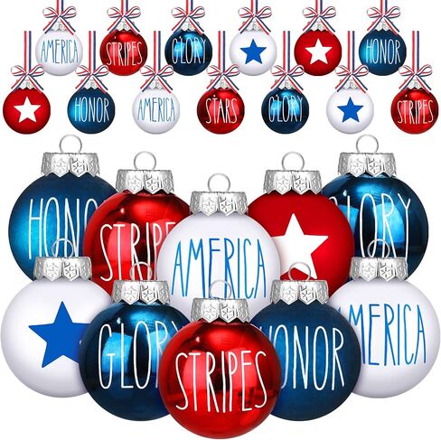 Vinsot 12 Pcs 4th of July Patriotic Ball Ornaments for Tree 2.4 Inch Red White and Blue USA America Decorations Star Hanging Ornament 250th Anniversary Decoration for Tree Home Independence Day Party in Kuwait