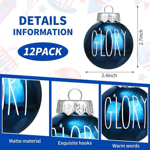 Vinsot 12 Pcs 4th of July Patriotic Ball Ornaments for Tree 2.4 Inch Red White and Blue USA America Decorations Star Hanging Ornament 250th Anniversary Decoration for Tree Home Independence Day Party in Kuwait