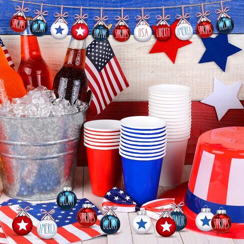 Vinsot 12 Pcs 4th of July Patriotic Ball Ornaments for Tree 2.4 Inch Red White and Blue USA America Decorations Star Hanging Ornament 250th Anniversary Decoration for Tree Home Independence Day Party in Kuwait
