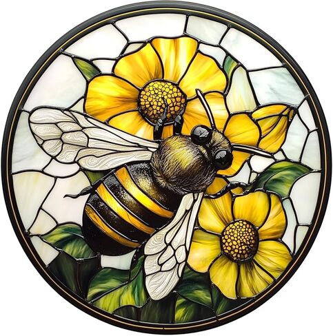 Colorful Acrylic Suncatcher, Bee Hanging Window Decor with Printed Stained Glass Style Design Sun Catcher, Rainbow Maker Wall Art, Gift Idea & Garden Ornament Indoor Outdoor Use 7.8 x 7.8 inch in Kuwait