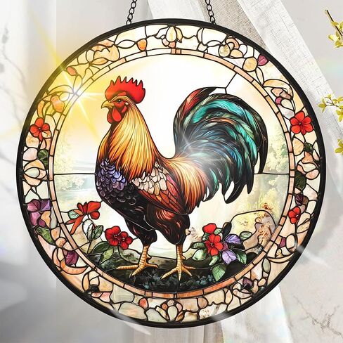 Colorful Acrylic Suncatcher, Bee Hanging Window Decor with Printed Stained Glass Style Design Sun Catcher, Rainbow Maker Wall Art, Gift Idea & Garden Ornament Indoor Outdoor Use 7.8 x 7.8 inch in Kuwait