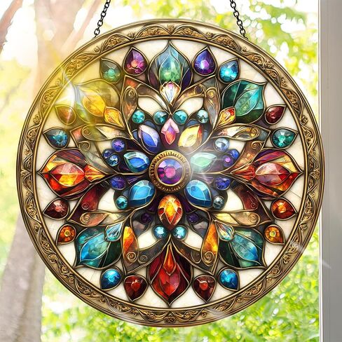 Colorful Acrylic Suncatcher, Bee Hanging Window Decor with Printed Stained Glass Style Design Sun Catcher, Rainbow Maker Wall Art, Gift Idea & Garden Ornament Indoor Outdoor Use 7.8 x 7.8 inch in Kuwait