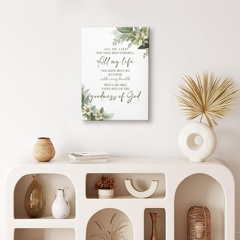 HIWX Christian Wall Decor, All My Life You Have Been Faithful Bible Verse Botanical Framed Canvas Painting Wall Art Decor, Religious Wall Art Home Decoration for Bedroom Living Room Church, 11x14 in Saudi Arabia