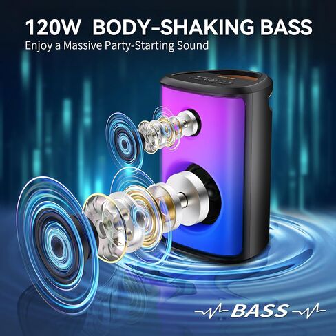 BUGANI Loud Bluetooth Speaker, 80W Portable Wireless Speakers with Punchy Bass and Loud Sound, LED Lights, 15H Playtime, IPX6 Waterproof, Support AUX/TF Card/USB, Big Party Speaker for Outdoor in Kuwait
