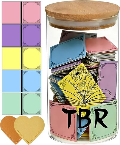 TBR JAR for Book Lovers - To Be Read List Jar Gift with 100 Colorful Cards 2 Bookmarks Bookish Accessories Bookworm Gifts for Reading Lovers(Style A) in Saudi Arabia