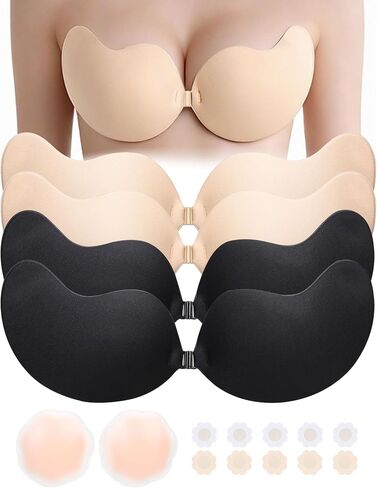 4 Pairs Sticky Bra Strapless, Backless Push Up Bras for Women Invisible, Adhesive Bra Reusable in Saudi Arabia