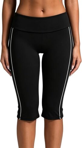 NUFIWI Womens Fold Over Capri Leggings Side Stripes Knee Length Biker Shorts Cropped Leggings Skinny Yoga Pants Capris in Kuwait