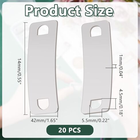 20Pcs Stainless Steel Shoelace Charms Shoe Lace Tags Rectangle Detachable Shoelace Decorations Shoe Lace Blank Tags Silver for DIY Women Sneakers Decorations 1.65x0.55x0.04 Inch in Kuwait