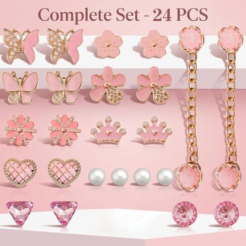 Shoe Charms Set 24PCS Plastic Bling Charms with Chains Pearl Butterfly Flower Decorations for Sandals Shoes Accessories for Women Girls in Saudi Arabia