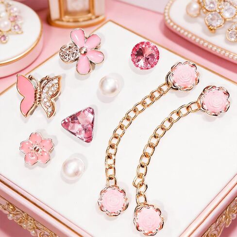 Shoe Charms Set 24PCS Plastic Bling Charms with Chains Pearl Butterfly Flower Decorations for Sandals Shoes Accessories for Women Girls in Saudi Arabia