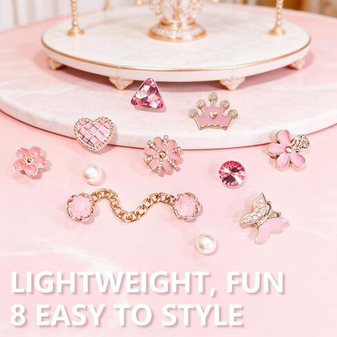 Shoe Charms Set 24PCS Plastic Bling Charms with Chains Pearl Butterfly Flower Decorations for Sandals Shoes Accessories for Women Girls in Saudi Arabia
