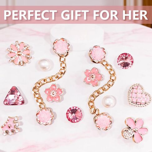 Shoe Charms Set 24PCS Plastic Bling Charms with Chains Pearl Butterfly Flower Decorations for Sandals Shoes Accessories for Women Girls in Saudi Arabia