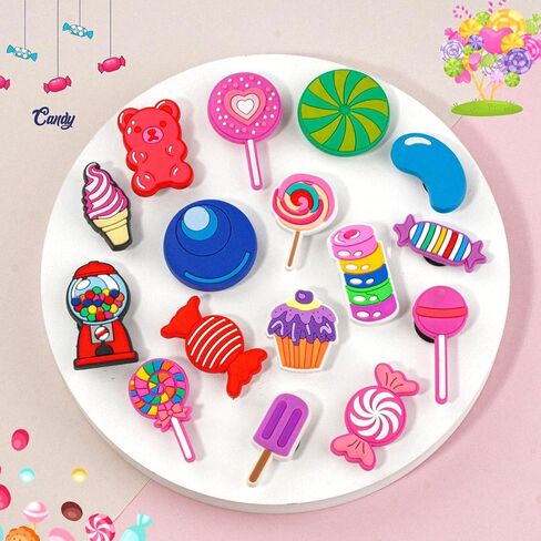 18PCS Cute Gummy Bear Candy Charms Set, Ice Cream Cupcake, Colorful PVC Candy Decorations for Shoes, Bracelets, Bags Gifts for Birthday, Holiday, Party. in Kuwait