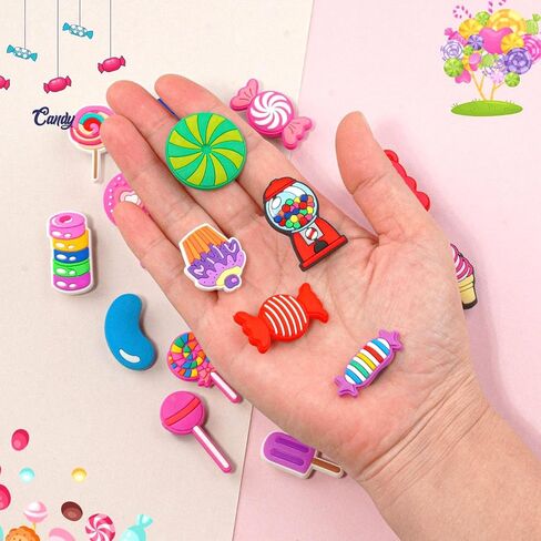 18PCS Cute Gummy Bear Candy Charms Set, Ice Cream Cupcake, Colorful PVC Candy Decorations for Shoes, Bracelets, Bags Gifts for Birthday, Holiday, Party. in Kuwait