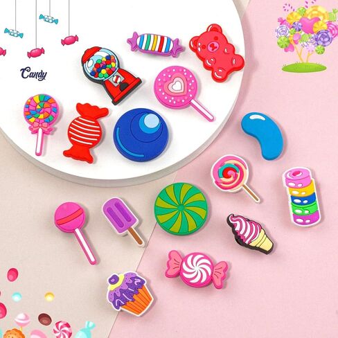 18PCS Cute Gummy Bear Candy Charms Set, Ice Cream Cupcake, Colorful PVC Candy Decorations for Shoes, Bracelets, Bags Gifts for Birthday, Holiday, Party. in Kuwait