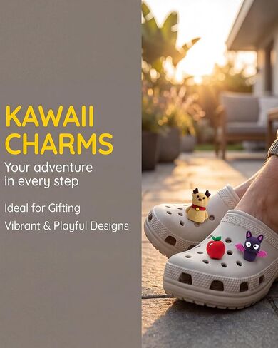 Cute Kawaii Shoe Charms for Clogs, Cartoon Croc Charms Accessories for Girls Kids Teens, Black Cat Bat Bee Caterpillar Deer Fruit Shoe Decorations Pack, Aesthetic DIY Clog Charm Gifts in Kuwait