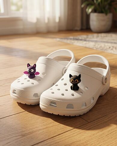 Cute Kawaii Shoe Charms for Clogs, Cartoon Croc Charms Accessories for Girls Kids Teens, Black Cat Bat Bee Caterpillar Deer Fruit Shoe Decorations Pack, Aesthetic DIY Clog Charm Gifts in Kuwait