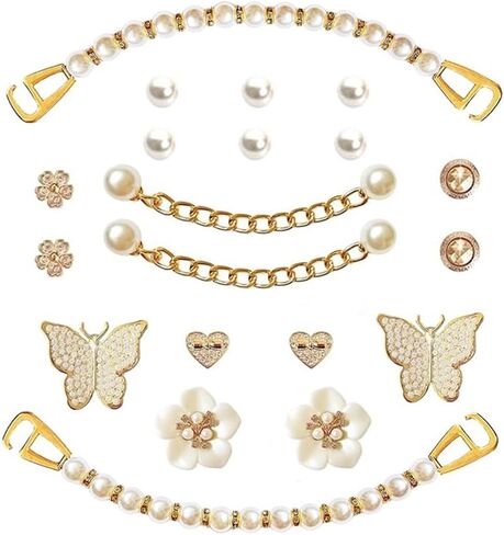 Bling Shoe Charms Set for Clogs & Sandals, 20 Pcs Glitter Pearl Flower Shoes Decoration Bulk, Shoes Chains Pins Charm Accessories DIY Shoes Accessories for Party Favor in Kuwait